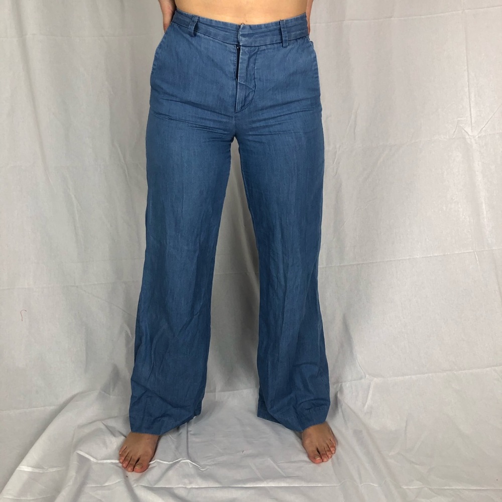 Kitson Light Blue Denim Chambray Pants Wide Leg